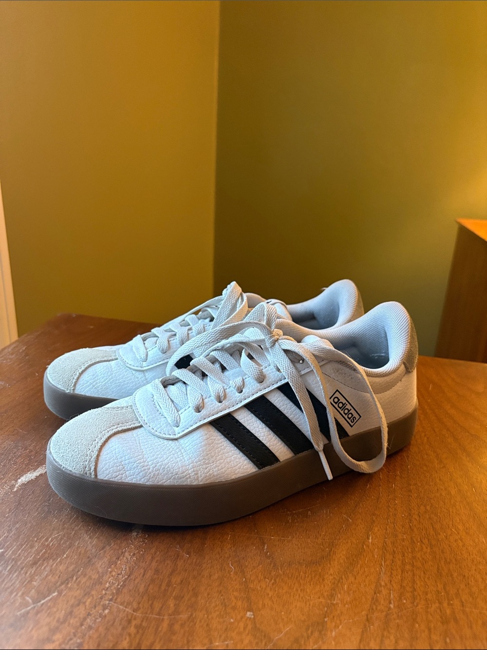 adidas VL Court 3.0 White Sneakers with Suede Cap and Brown Sole